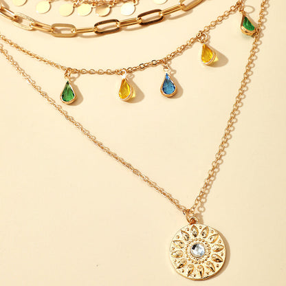 Multilayer Sequins Colored Crystal Pendant Necklace