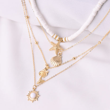 Retro Starfish Shell Multilayer Pendant Necklace