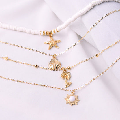 Retro Starfish Shell Multilayer Pendant Necklace