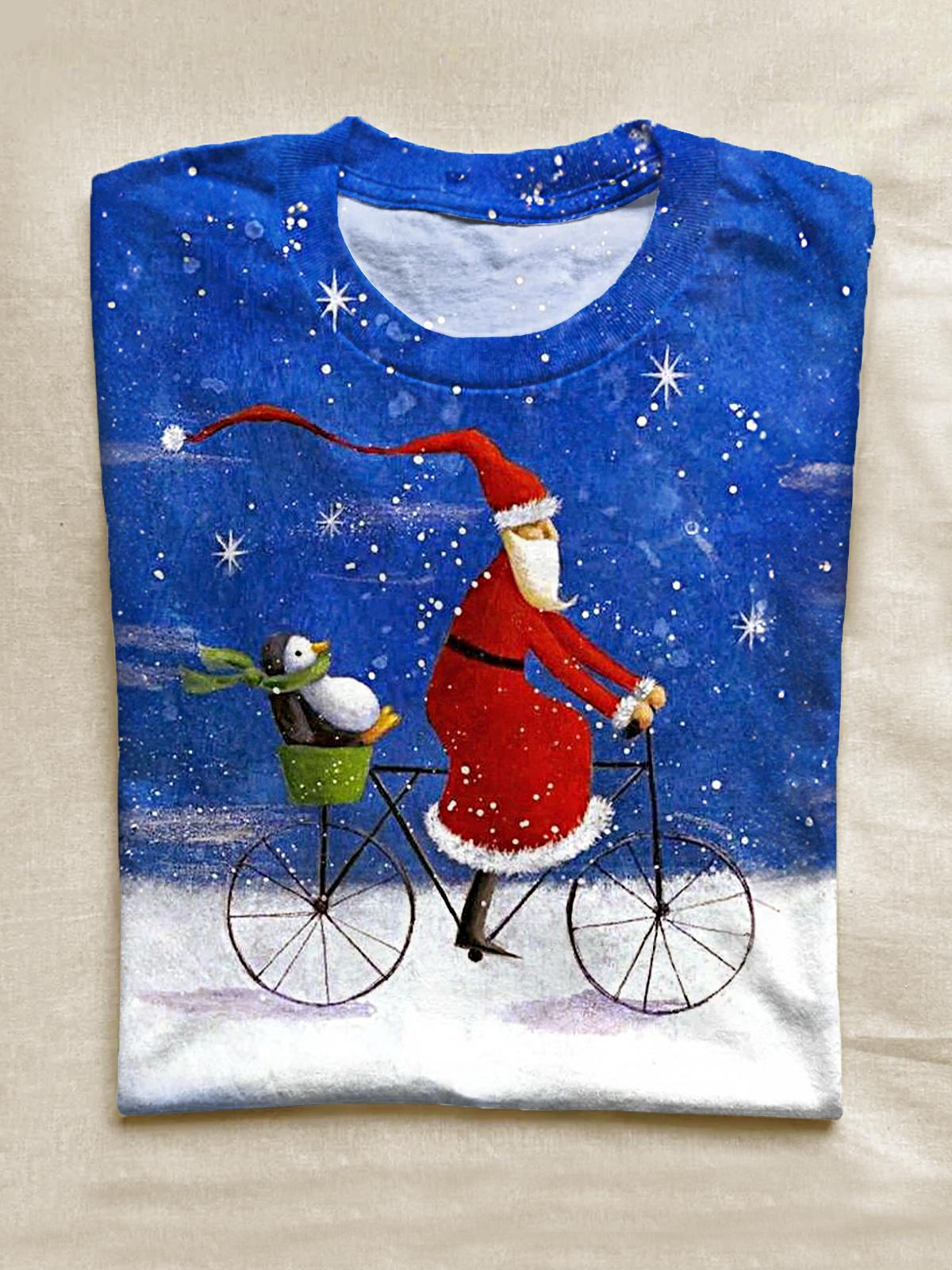 Women's Winter Christmas Santa Crew Neck T-shirt