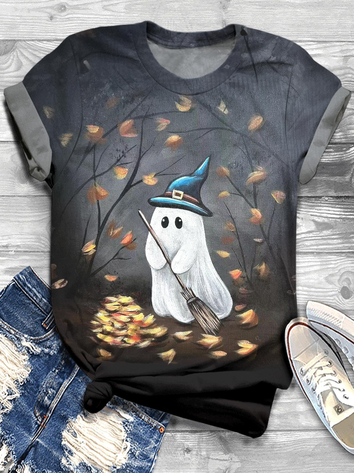 Spooky Chores Ghost Crew Neck T-shirt