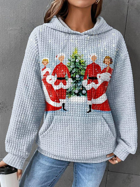 Women's Merry White Christmas Xmas Long Sleeve Waffle Hoodie