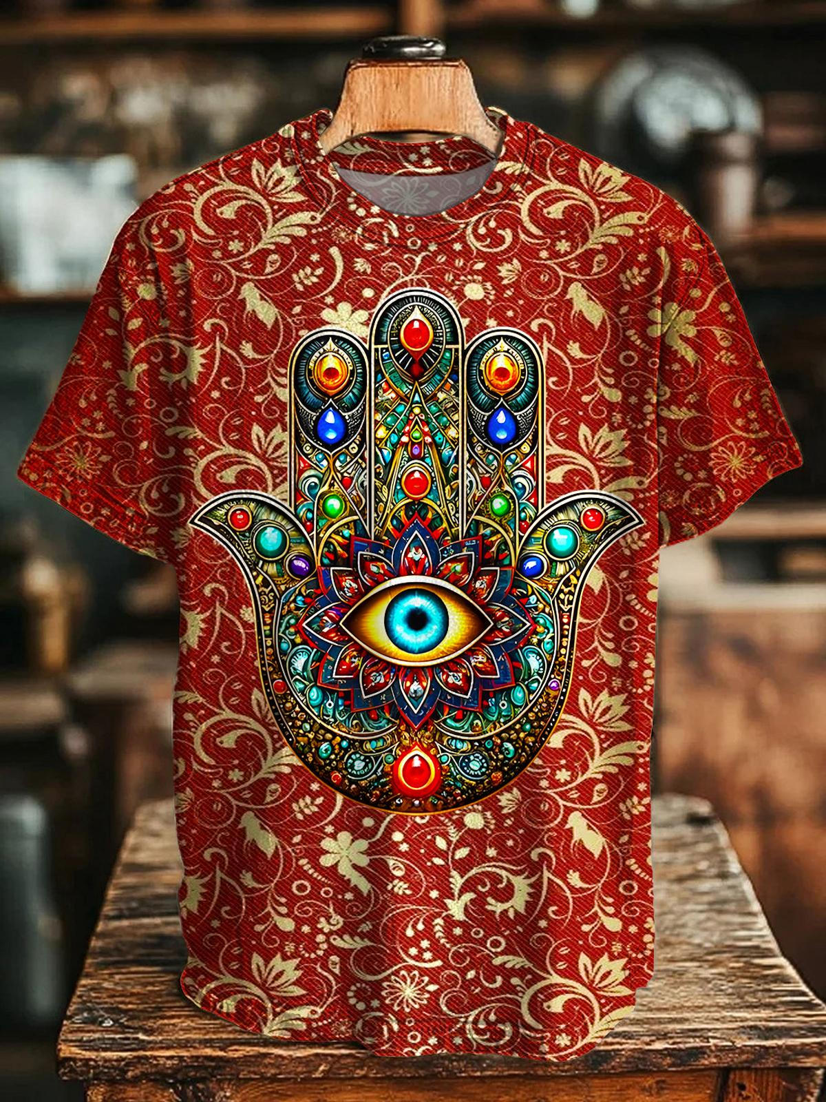 Retro Hippie Printed Crew Neck T-shirt