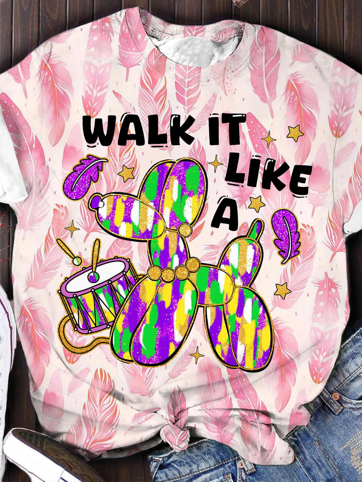 Walk It Like A Dog Balloon Feather Print Casual T-shirt