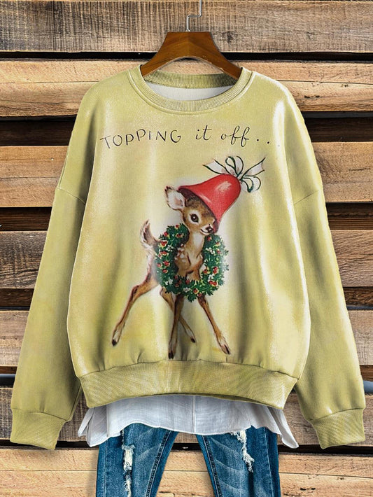 Topping It Off Christmas cute elk print long-sleeved top