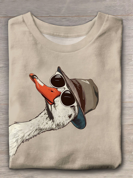 Cute Goose Printed Crew Neck T-shirt