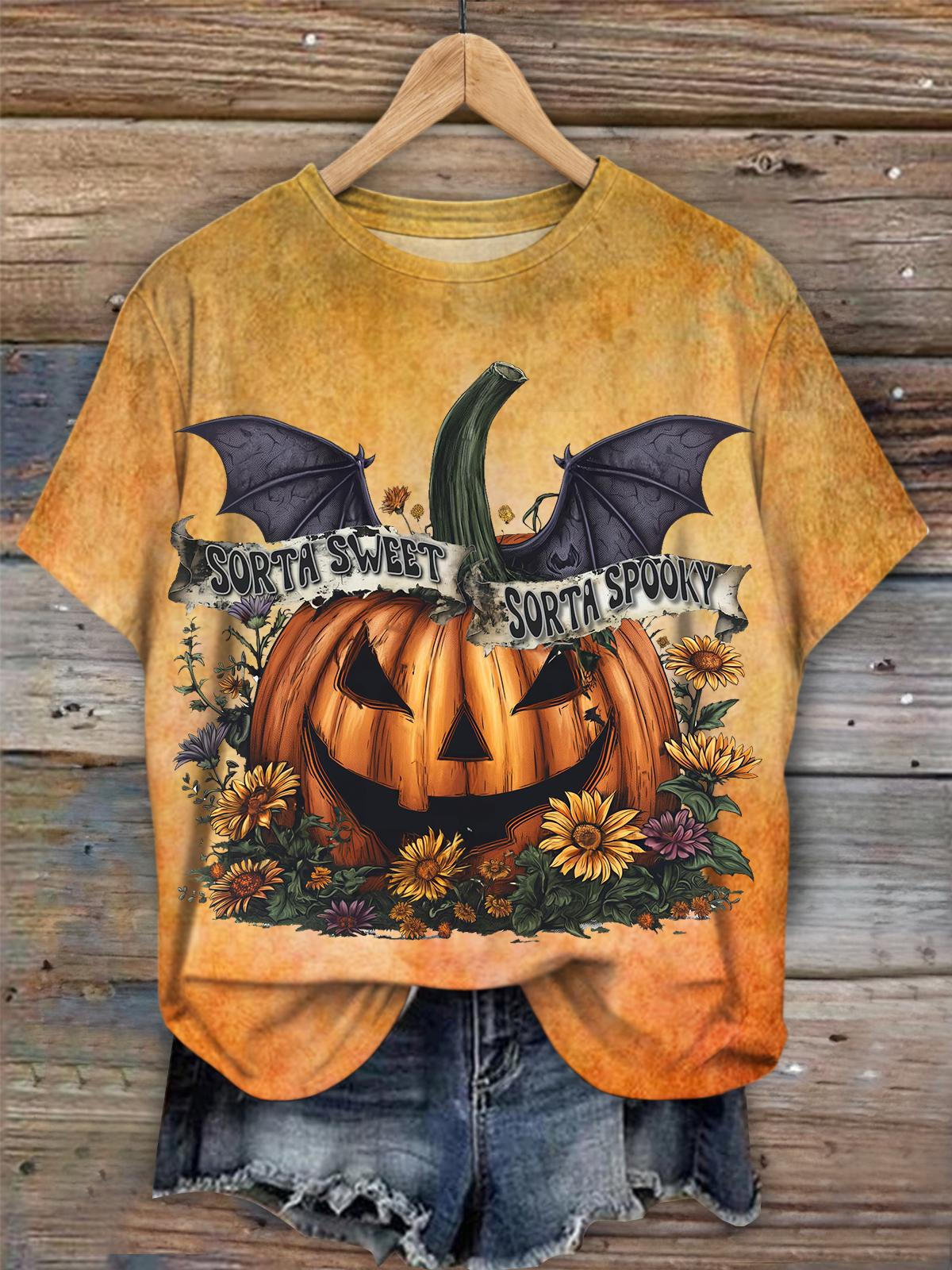 Sorta Sweet Sorta Spooky Print Crew Neck T-shirt