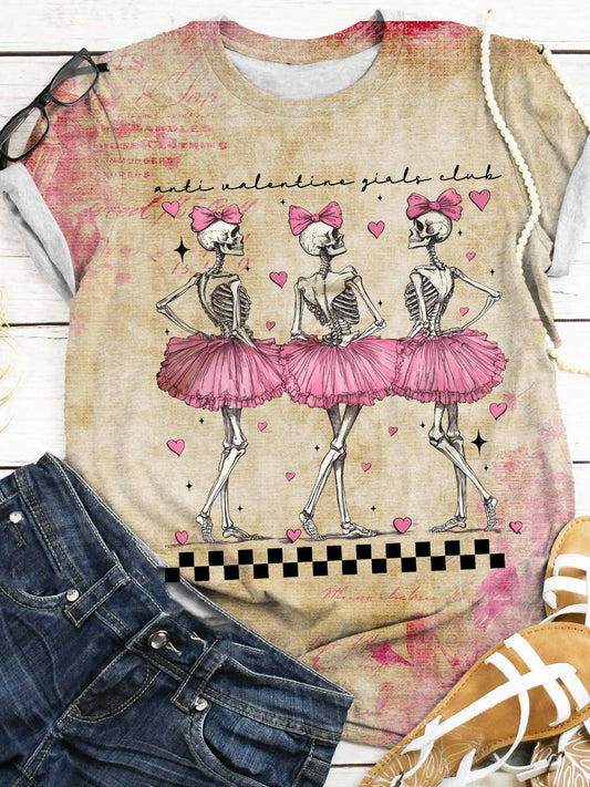 Valentine Girls Skeleton Crew Neck T-shirt