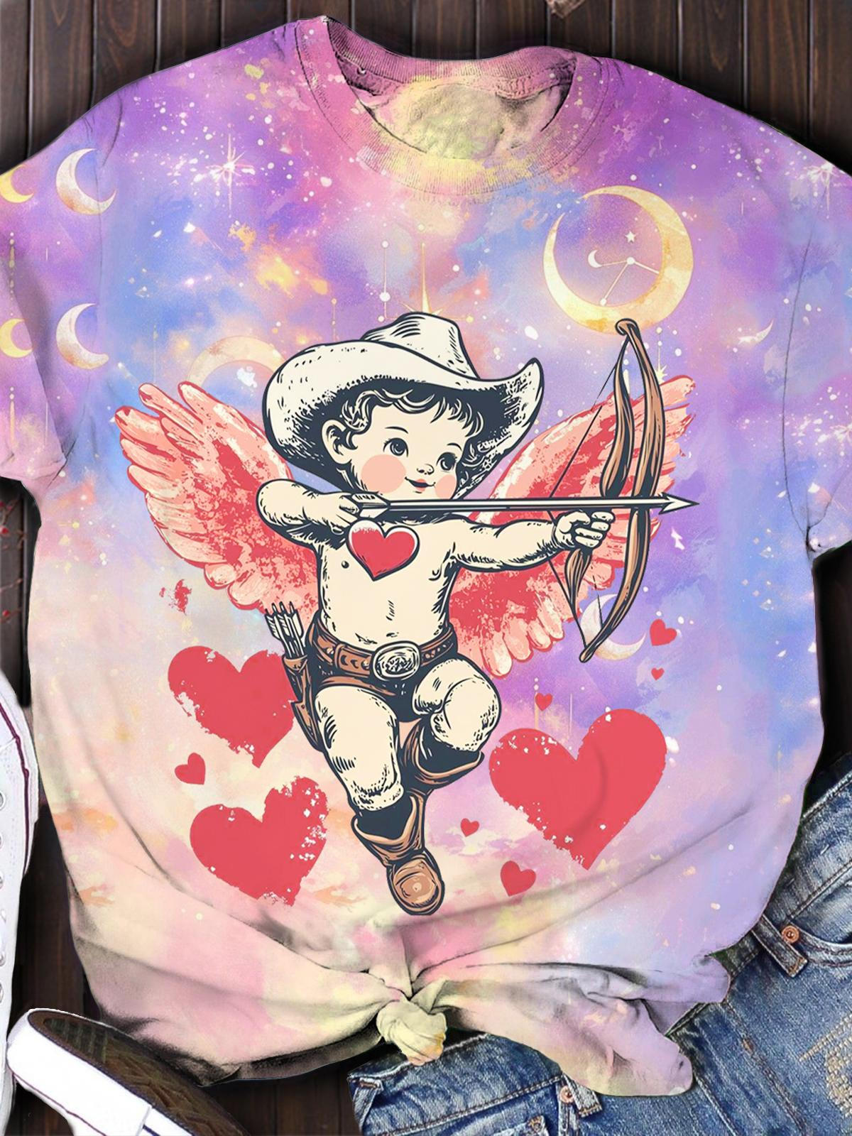 Happy Valentine's Day Cupid Angel Little Sagittarius Starry Sky Print T-shirt