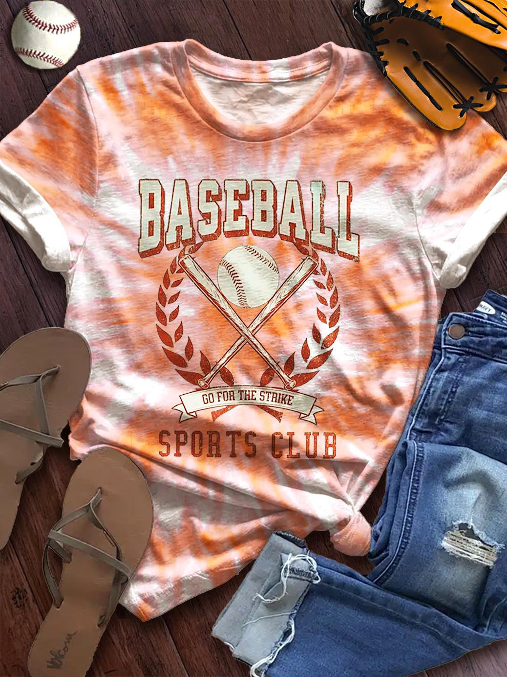 Women's Retro Baseball Sports Print Crew Neck T-shirt