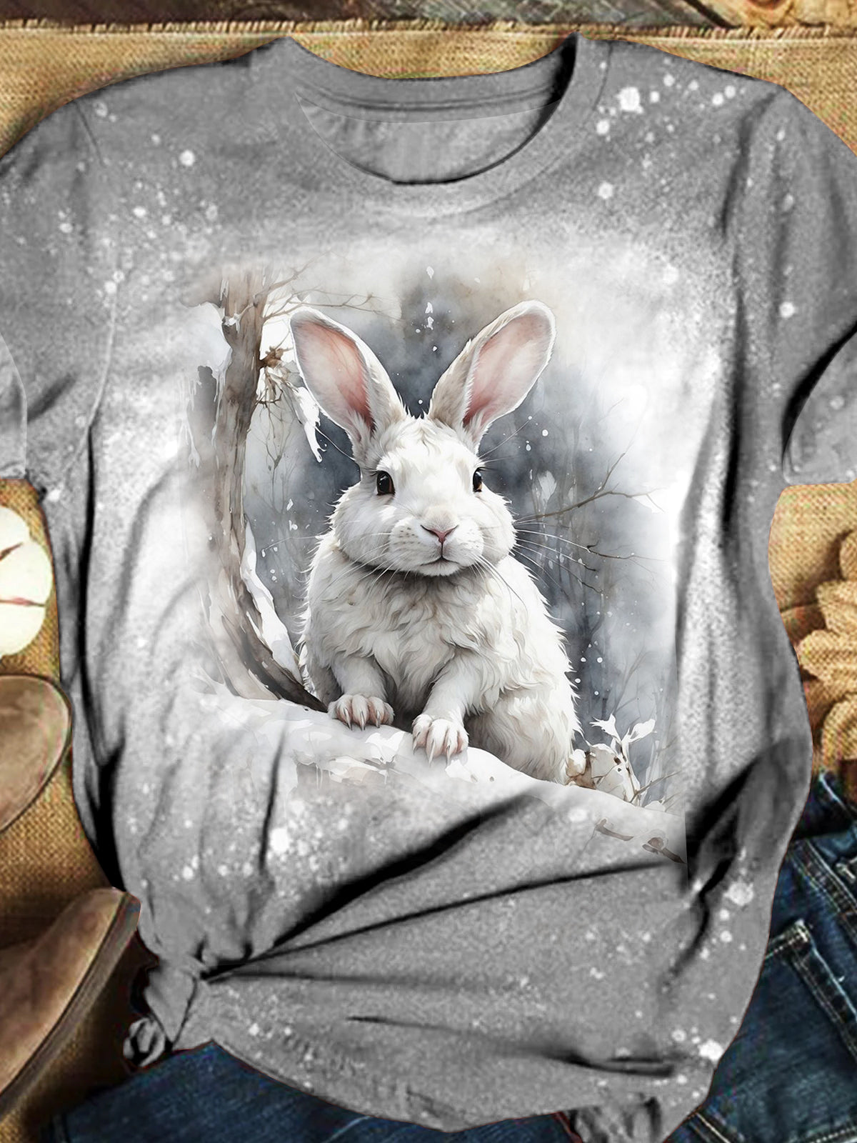 Snow White Bunny Crew Neck T-shirt