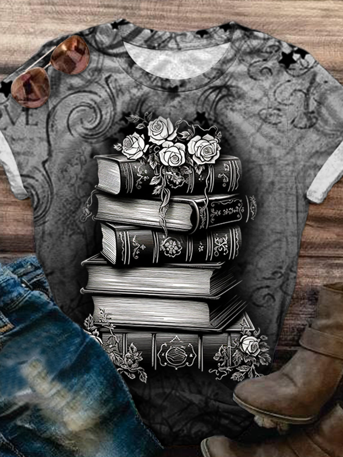 Women's Gothic Dark Book Print Top