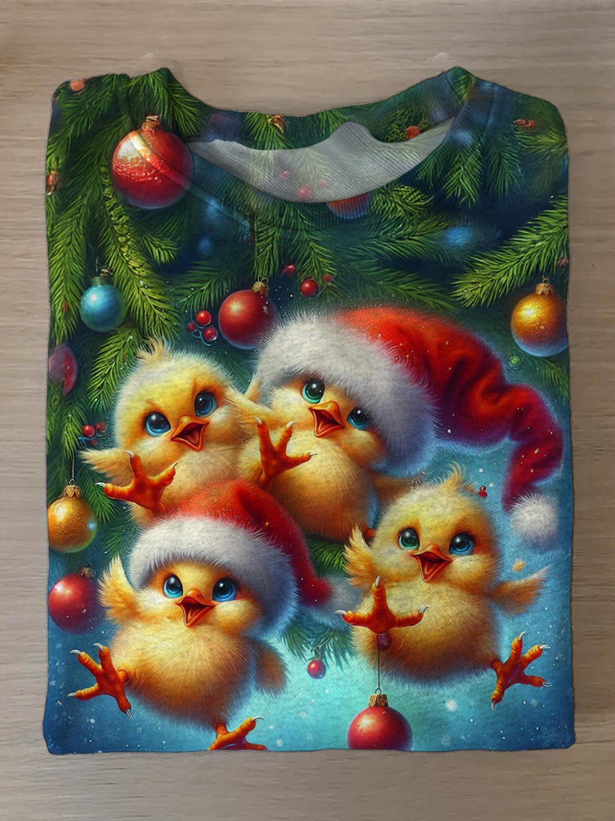 Women's Cute Chick Christmas Printed Long Sleeve Casual Top