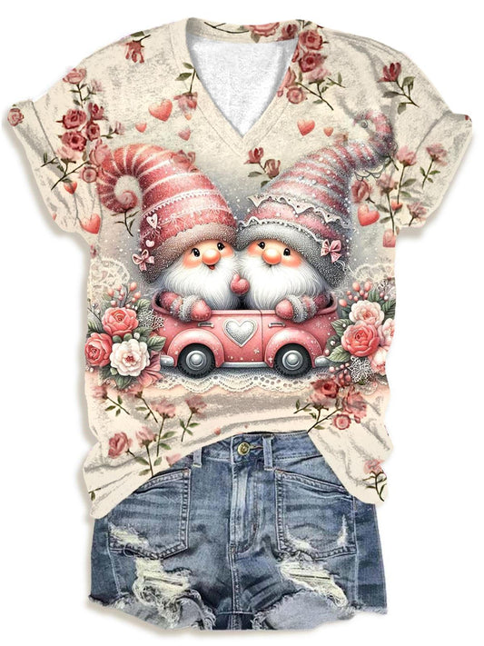 Cute Gnome Valentine V-Neck T-Shirt