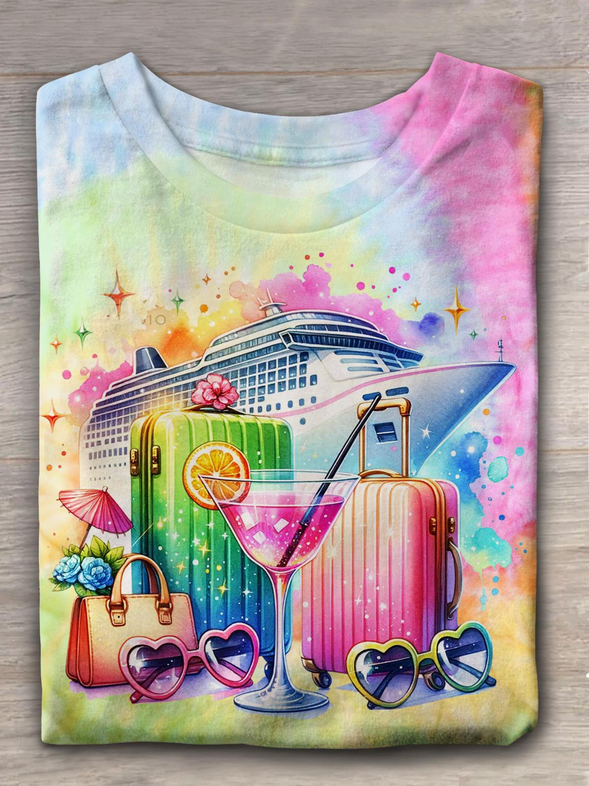 Colorful Cruise Cocktails Girls Trip Crew Neck T-shirt