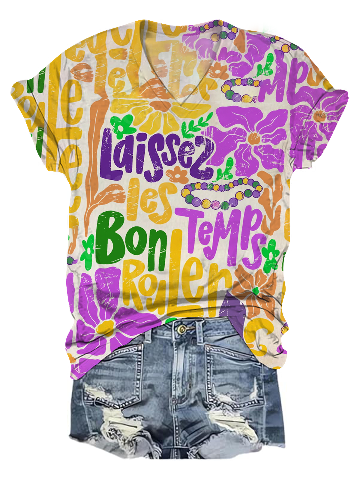 Boho Laissez Les Bon Temps Rouler Mardi Gras V-Neck T-Shirt