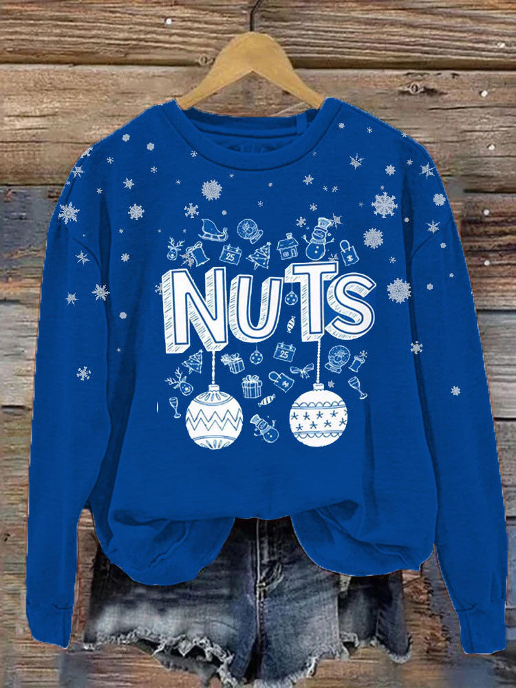 Nuts Christmas Letters Printed Long Sleeve Casual Top