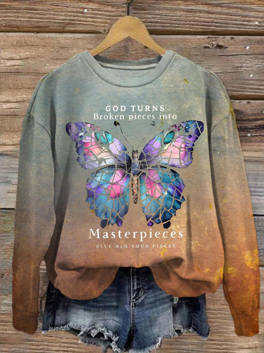 God Turns Broken Pieces Into Masterpieces Chirstian Printed Long Sleeve Casual Top