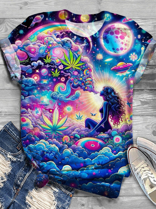 Hippie Colorful Printed Crew Neck T-shirt