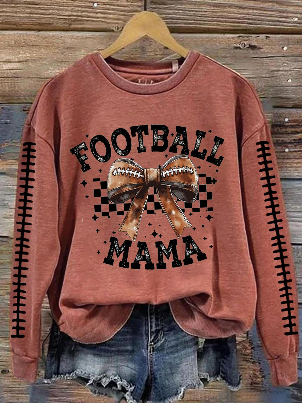 Women's Football Bow Round Neck Long Sleeve Top