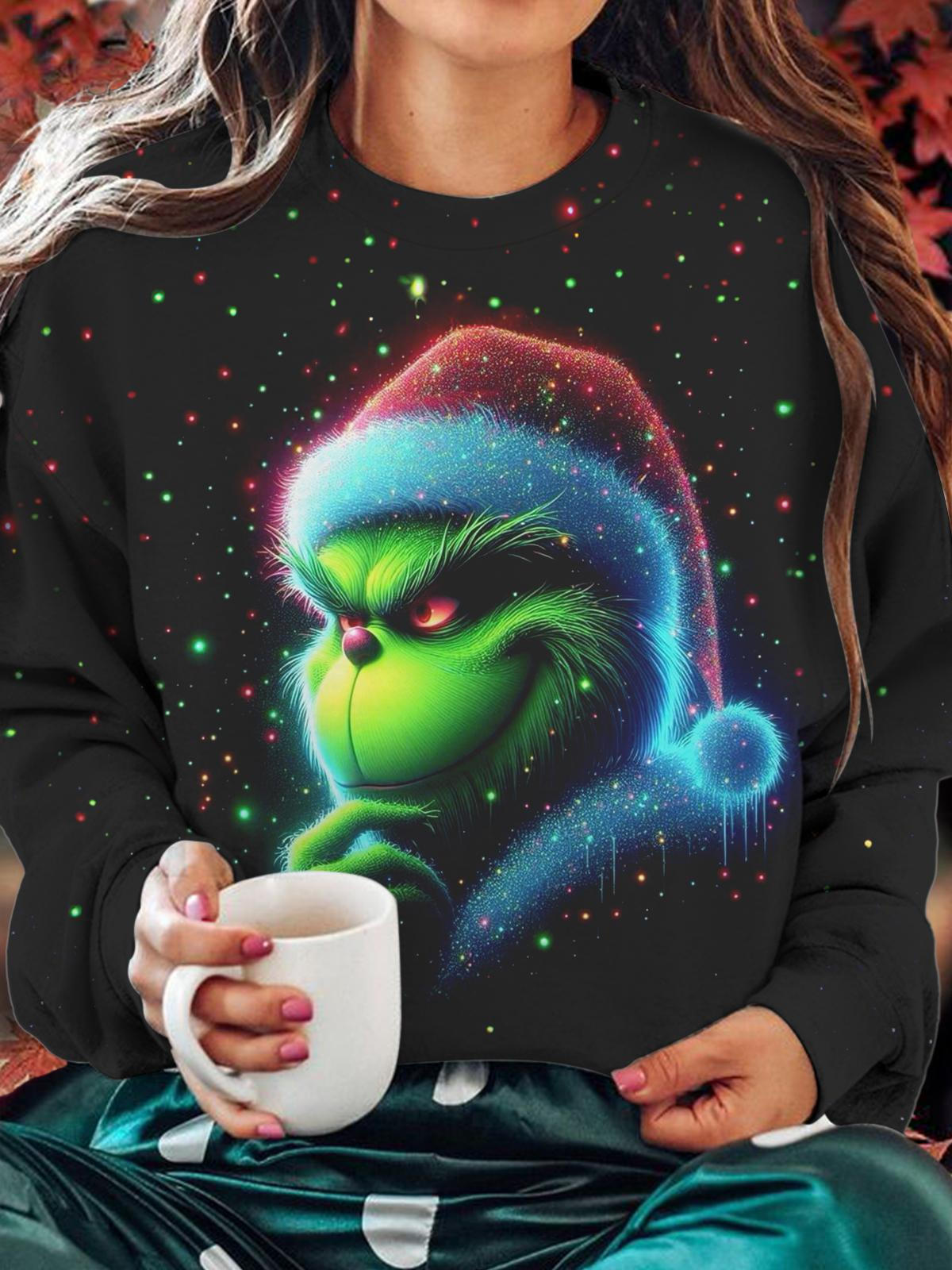 The Green Christmas Monster With Bad Intentions Printed Long Sleeve Casual Top