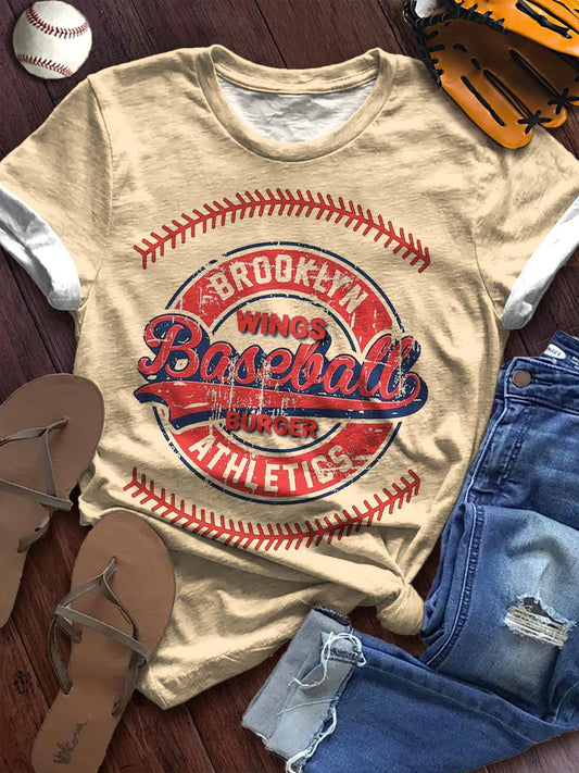 Baseball Retro Fashion Printed Crew Neck T-shirt