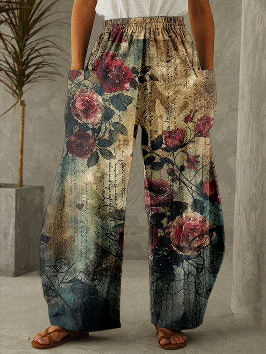 Women's Retro Flowers Print Casual Pants