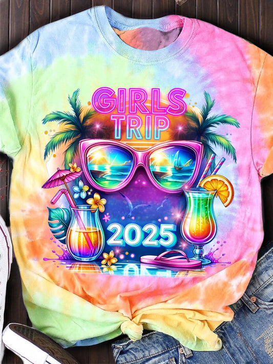 Girls Trip 2025 Tie Dye Crew Neck T-shirt