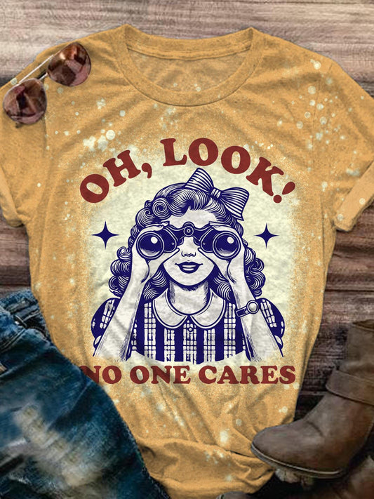 Oh Look No One Cares Funny Emoji Print Casual T-shirt