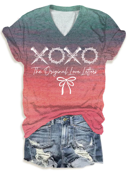 XOXO the original love letters png, Christian Valentines V-Neck T-Shirt