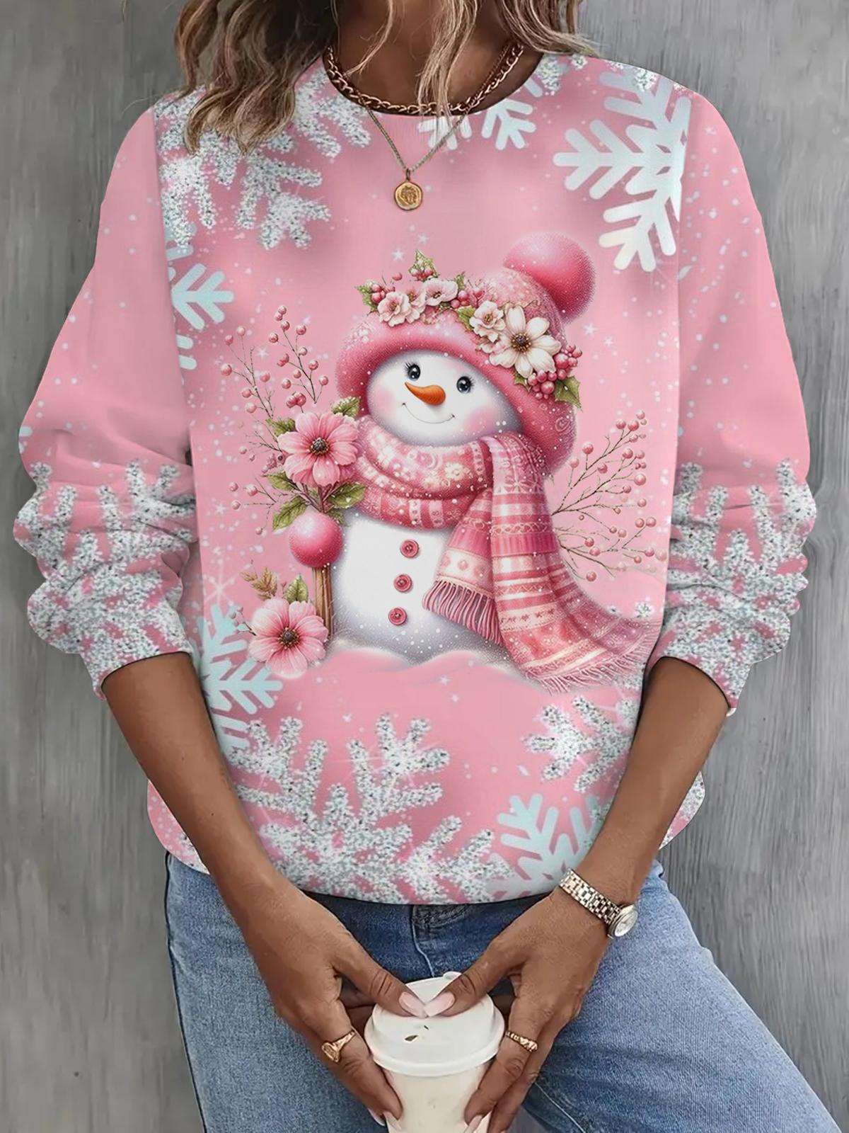 Women's Cute Snowman Long Sleeve Casual Top