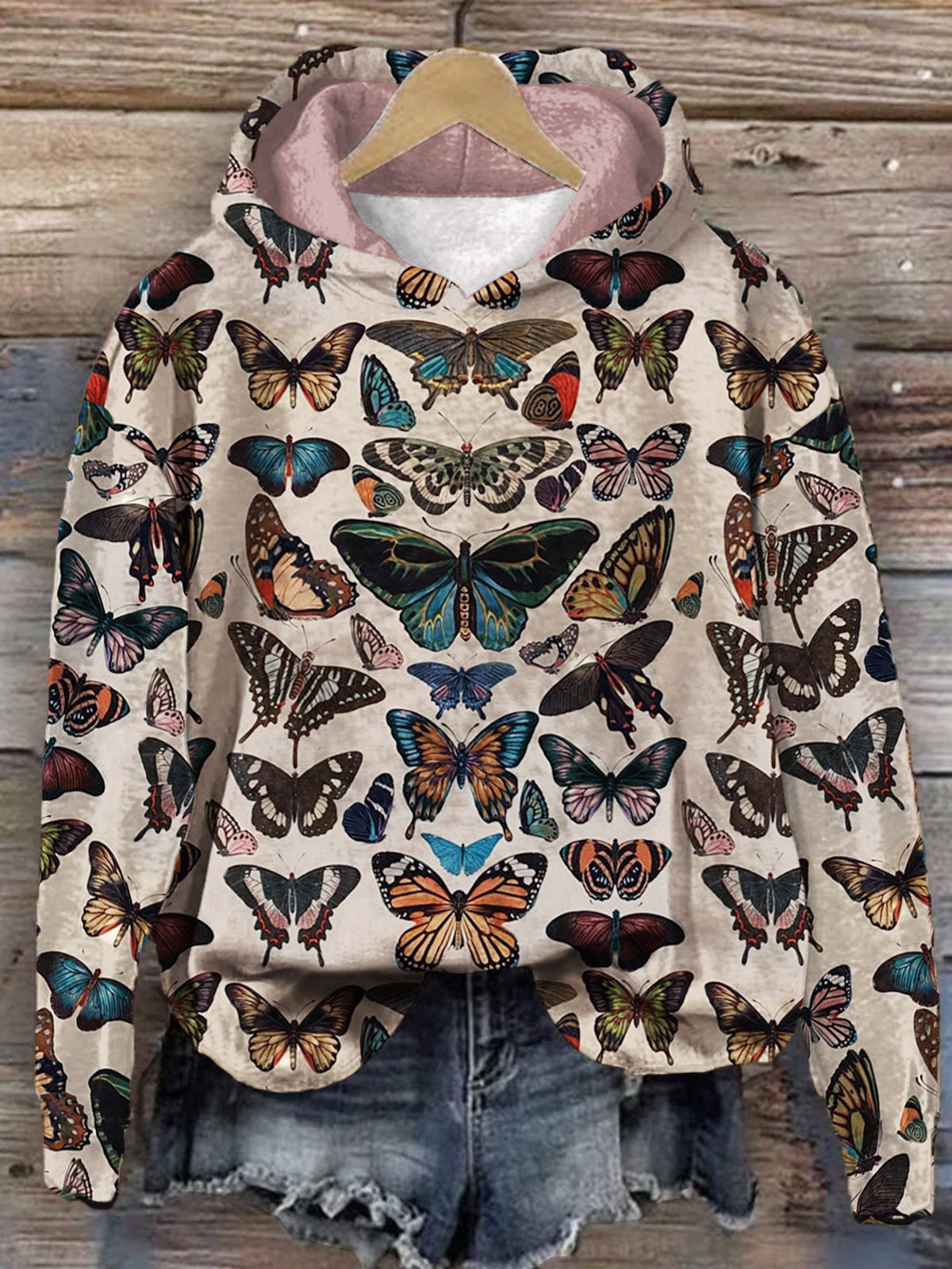 Women's Butterfly Floral Vintage Print Long Sleeve Top