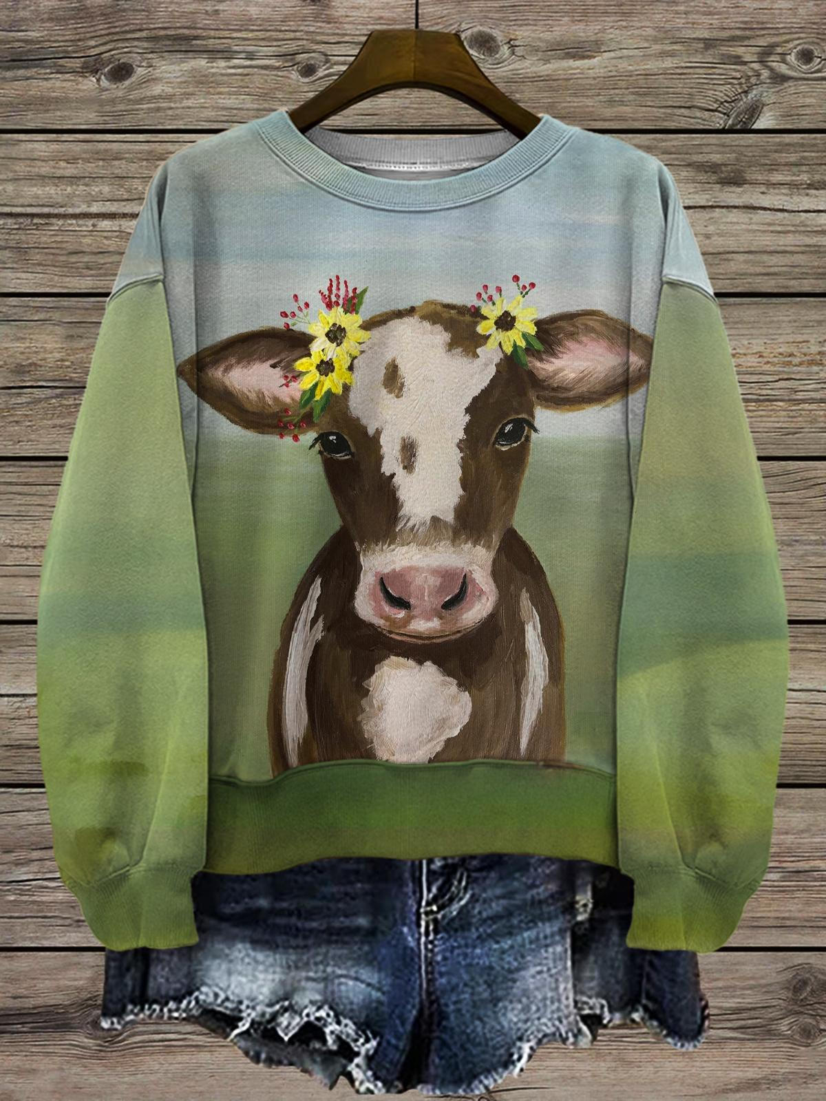 Women's Highland Cow Printed Long Sleeve Casual Top