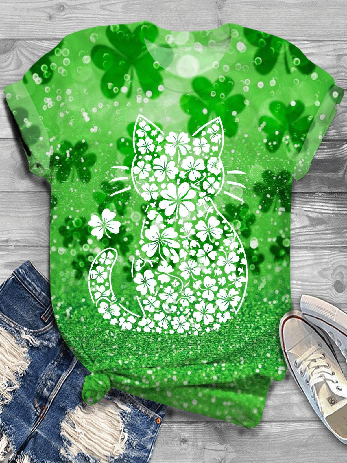 St. Paddy's Cat Mom Lucky Crew Neck T-shirt