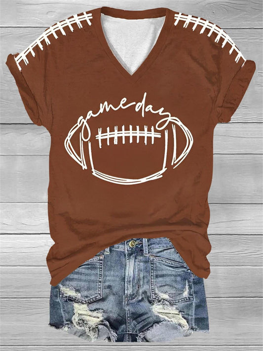 Women's Football Lover Gameday Casual V-Neck Tee