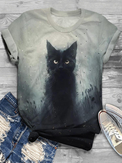 Black Cats Aesthetic Crew Neck T-shirt