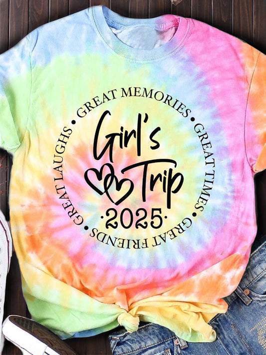 Cute Tie Dye Girls Trip 2025 T-shirt