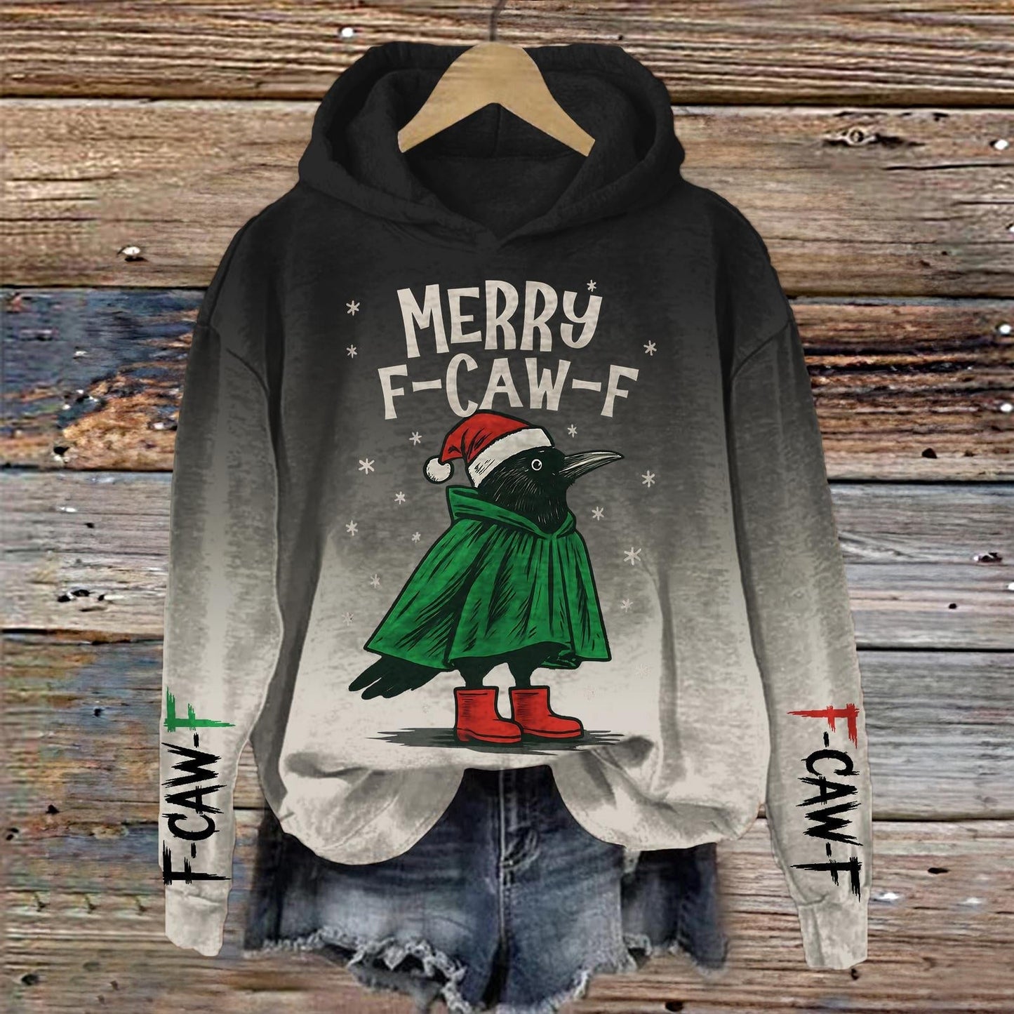 F-Caw-F Funny Raven Long Sleeve Printed Hoodie