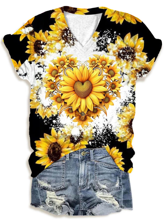 Women's Love Sunflower V-Neck T-Shirt