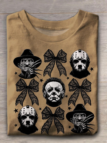 Women's Halloween Movie and TV Character Retro Print Crew Neck T-Shirt