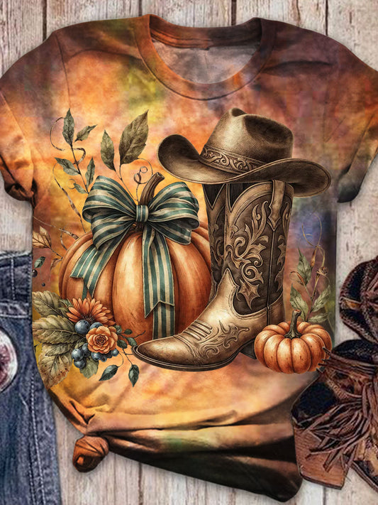 Autumn Pumpkin Retro Print Casual Top