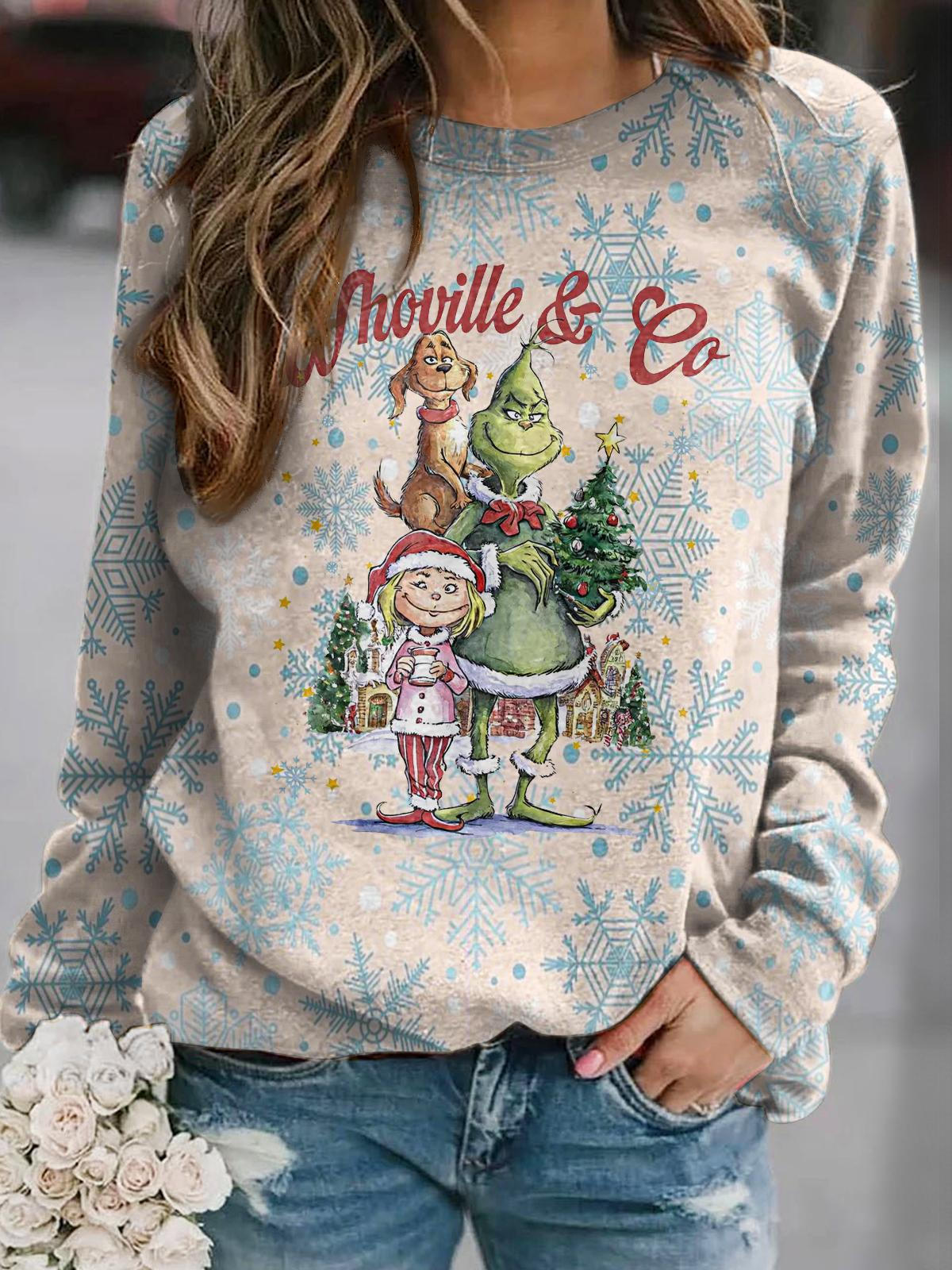 Women's Whovillee Co Christmas Round Neck Long Sleeve Top