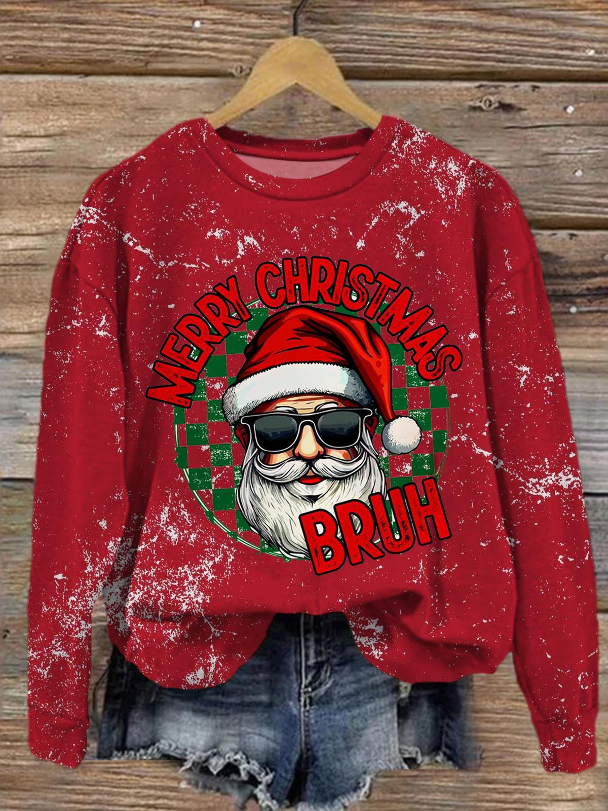 Merry Christmas Santa Printed Long Sleeve Casual Top