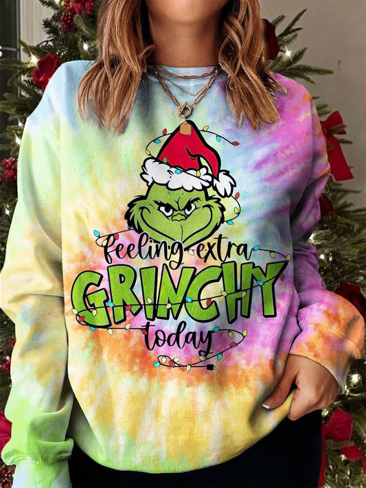 Feeling Extra Merry Christmas Tie Dye Print Long Sleeve Top