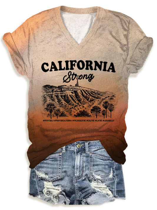 California Strong Pray for Los Angeles V-Neck T-Shirt