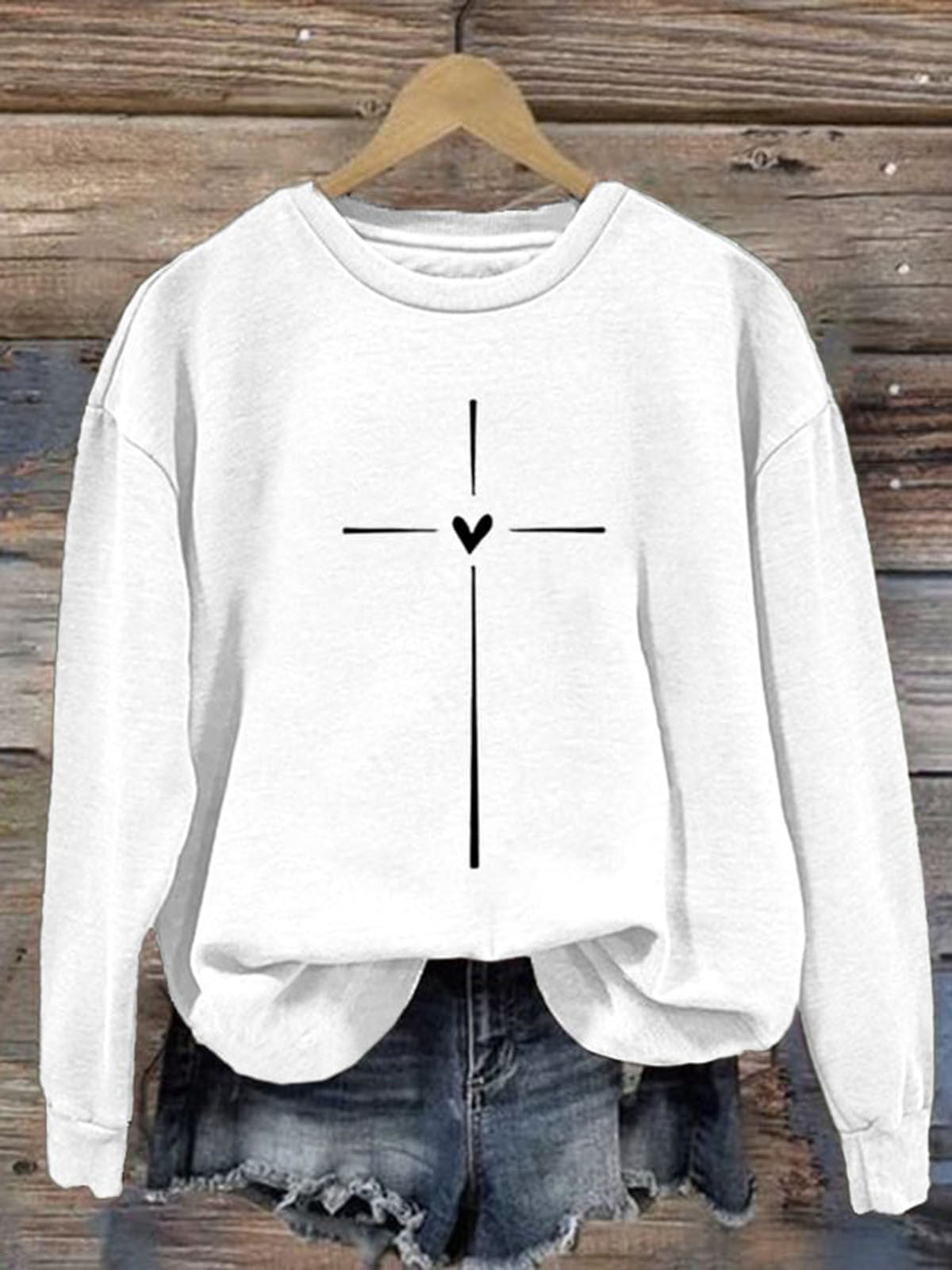 Christian Cross Printed Long Sleeve Casual Top