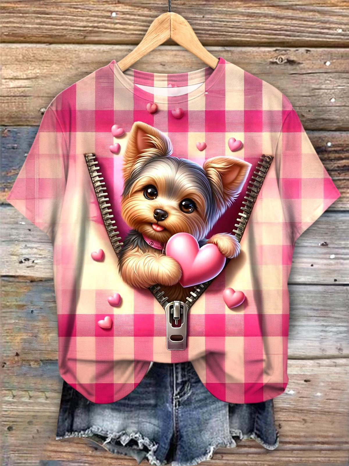 Valentine's Day Cute Puppy Crew Neck T-shirt