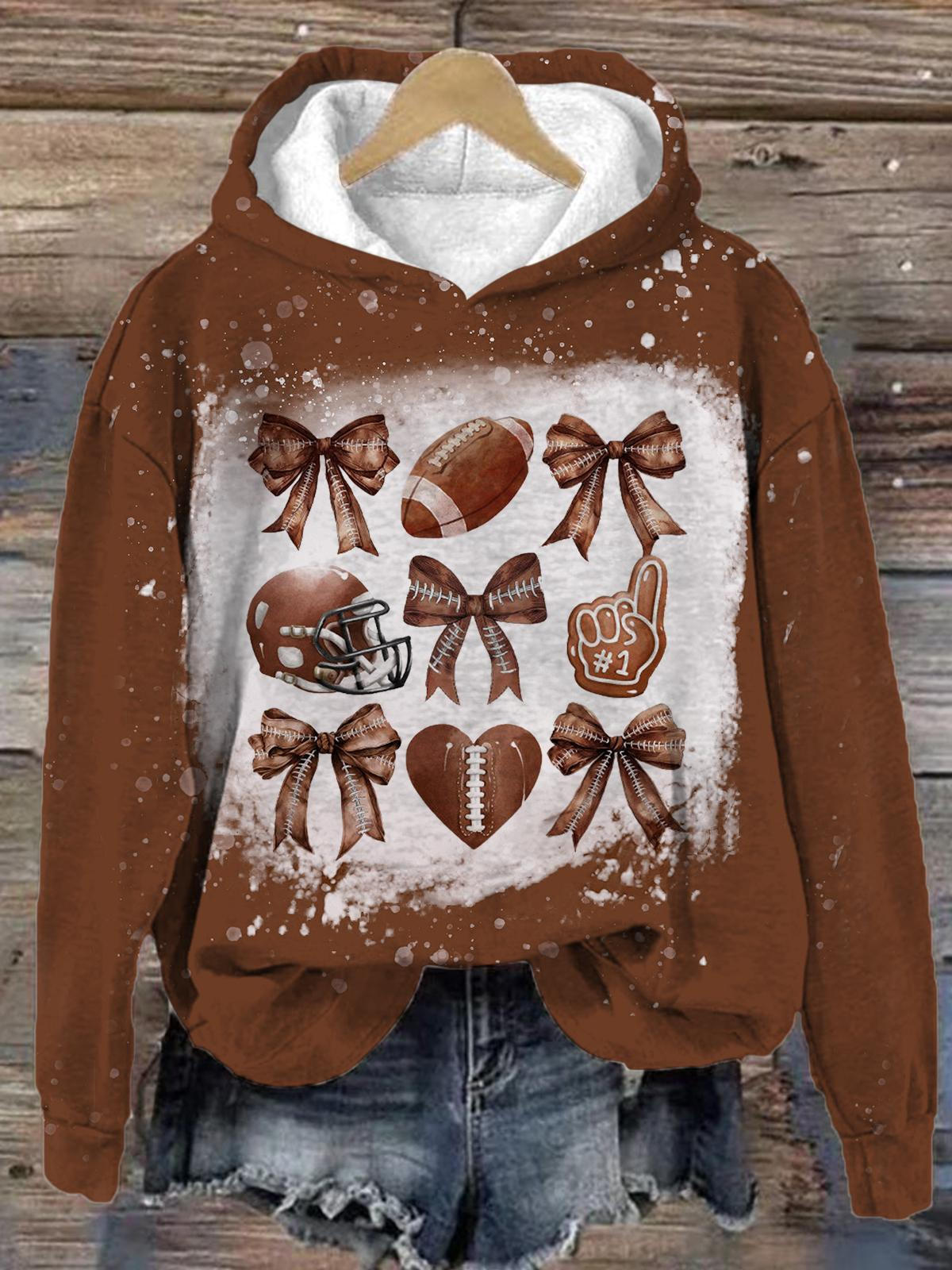 Coquette Bow Football Season Long Sleeve Printed Hoodie