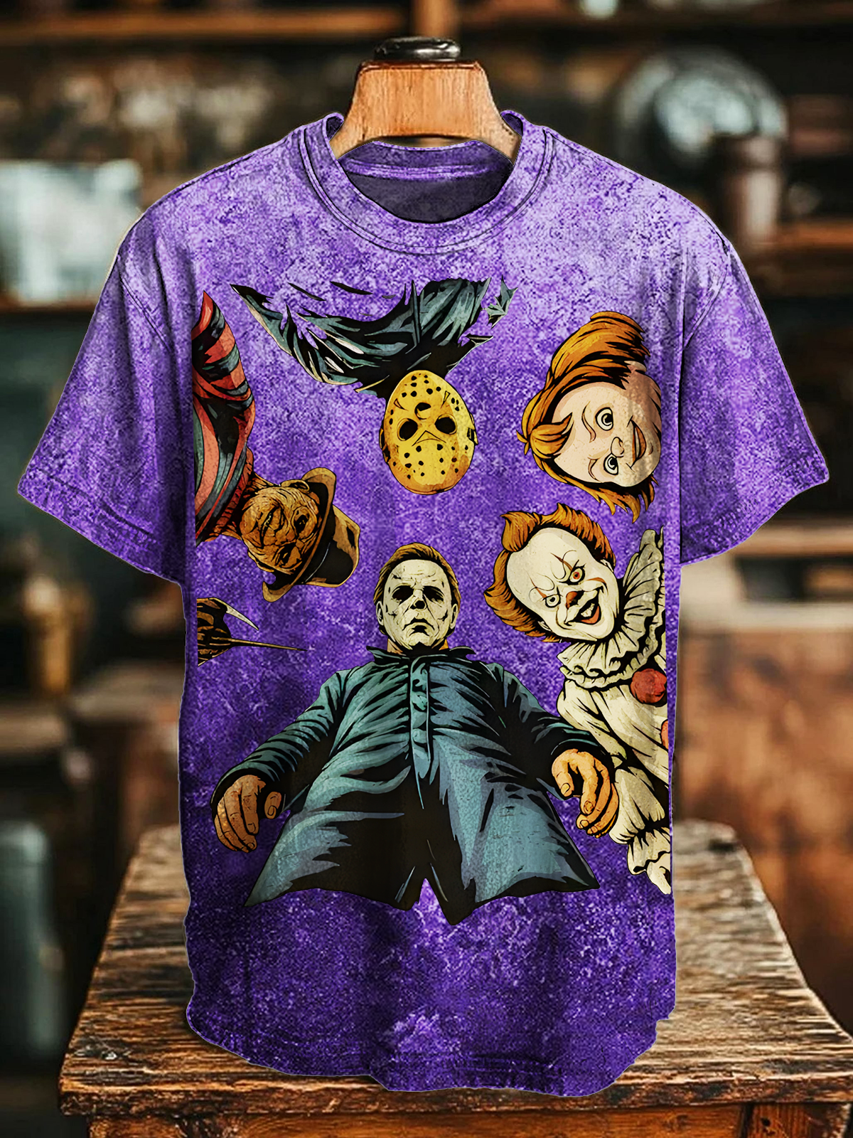 Retro Halloween Characters Crew Neck T-shirt