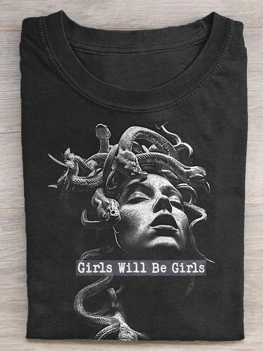 Medusa Feminist Print Crew Neck T-shirt